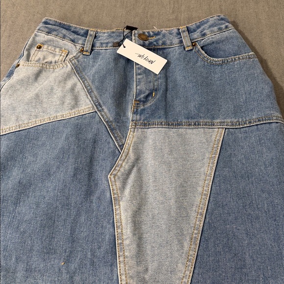 Nasty Gal Denim Patchwork Split Front Maxi Skirt Women’s Size 6 Blue NWT - Picture 5 of 10